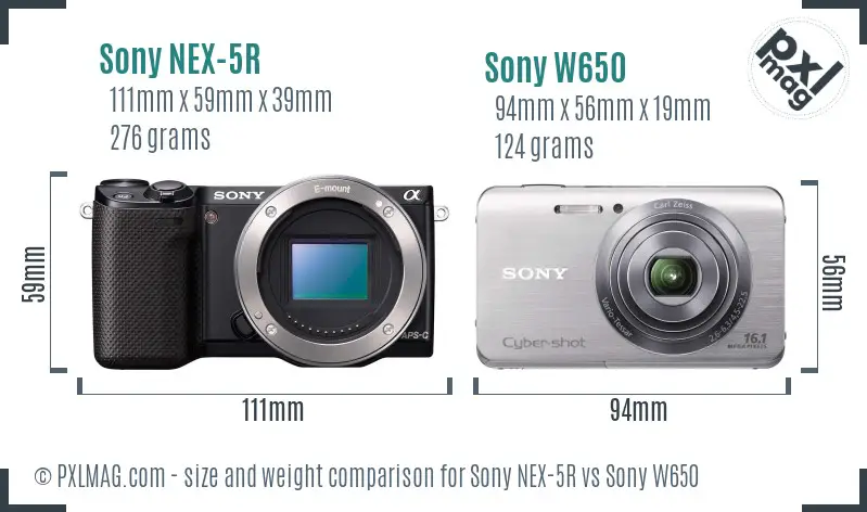 Sony NEX-5R vs Sony W650 size comparison