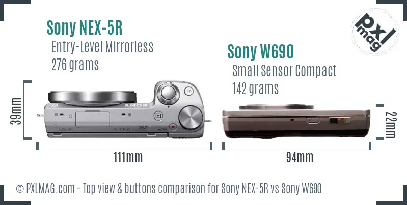 Sony NEX-5R vs Sony W690 top view buttons comparison