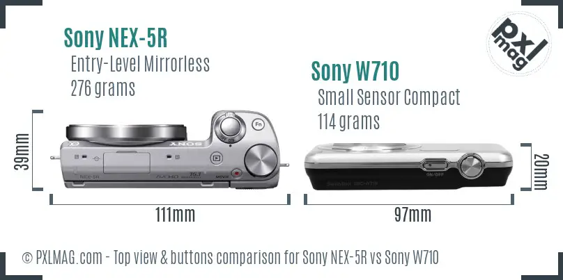 Sony NEX-5R vs Sony W710 top view buttons comparison