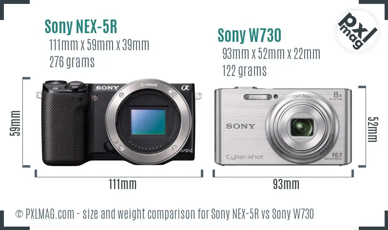 Sony NEX-5R vs Sony W730 size comparison