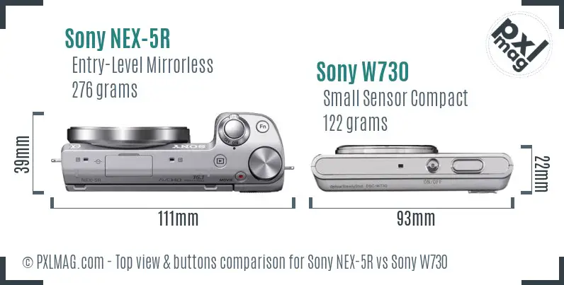 Sony NEX-5R vs Sony W730 top view buttons comparison