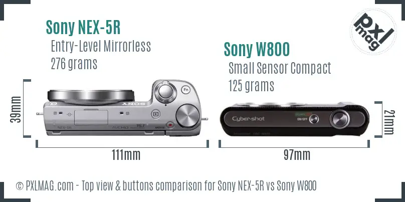 Sony NEX-5R vs Sony W800 top view buttons comparison