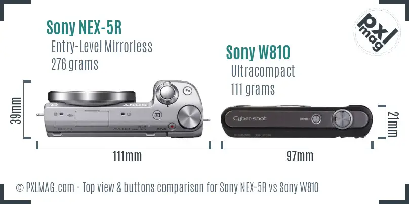 Sony NEX-5R vs Sony W810 top view buttons comparison