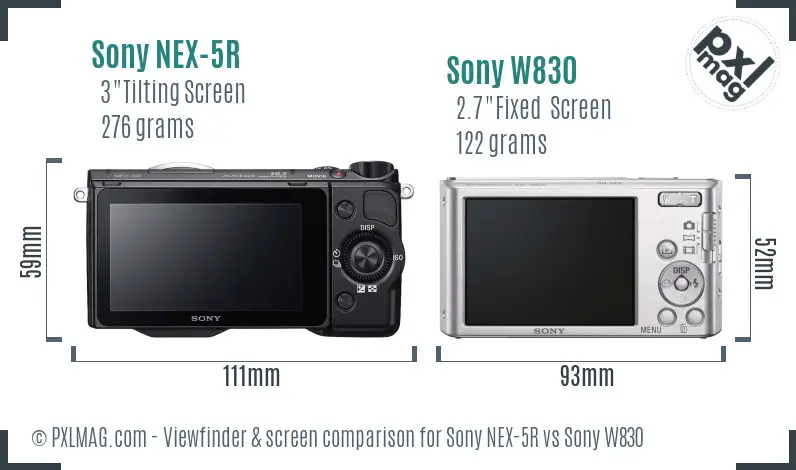 Sony NEX-5R vs Sony W830 Screen and Viewfinder comparison