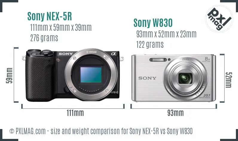 Sony NEX-5R vs Sony W830 size comparison