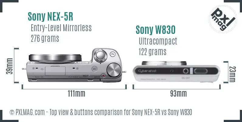 Sony NEX-5R vs Sony W830 top view buttons comparison