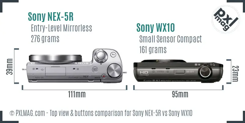 Sony NEX-5R vs Sony WX10 top view buttons comparison