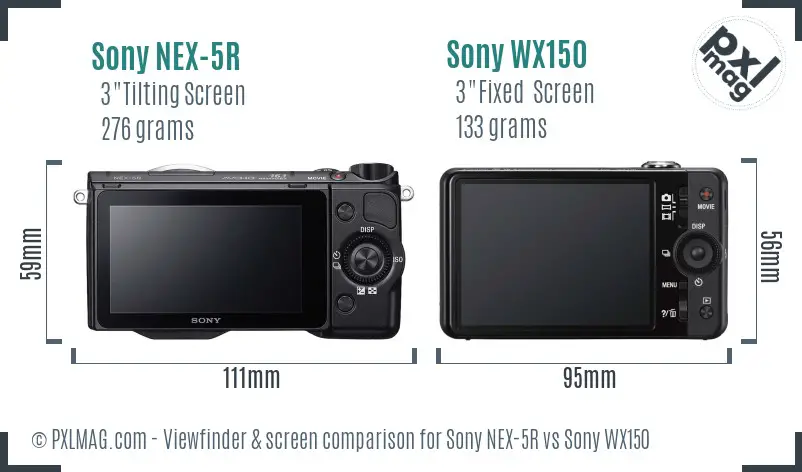 Sony NEX-5R vs Sony WX150 Screen and Viewfinder comparison