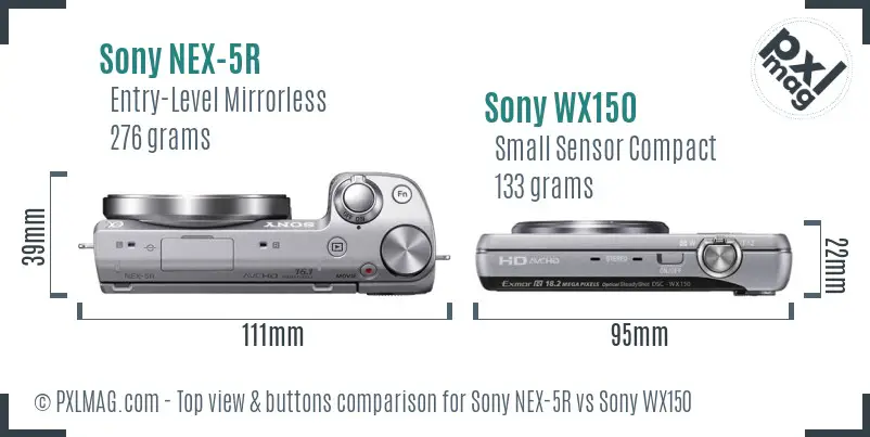 Sony NEX-5R vs Sony WX150 top view buttons comparison