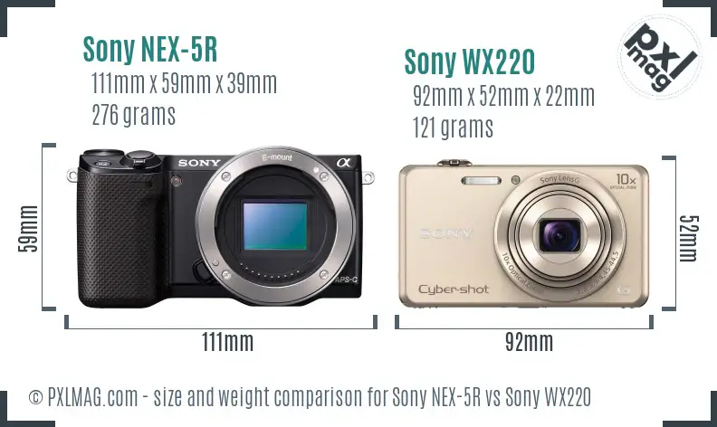 Sony NEX-5R vs Sony WX220 size comparison