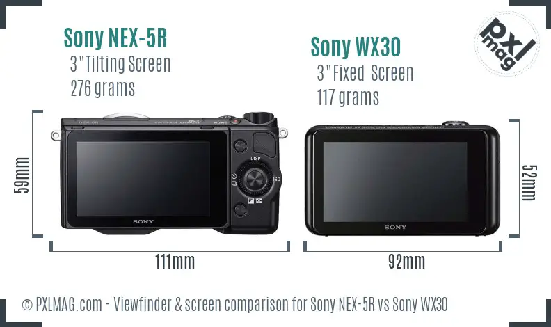 Sony NEX-5R vs Sony WX30 Screen and Viewfinder comparison