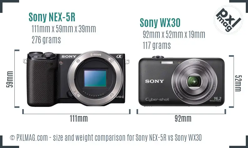 Sony NEX-5R vs Sony WX30 size comparison