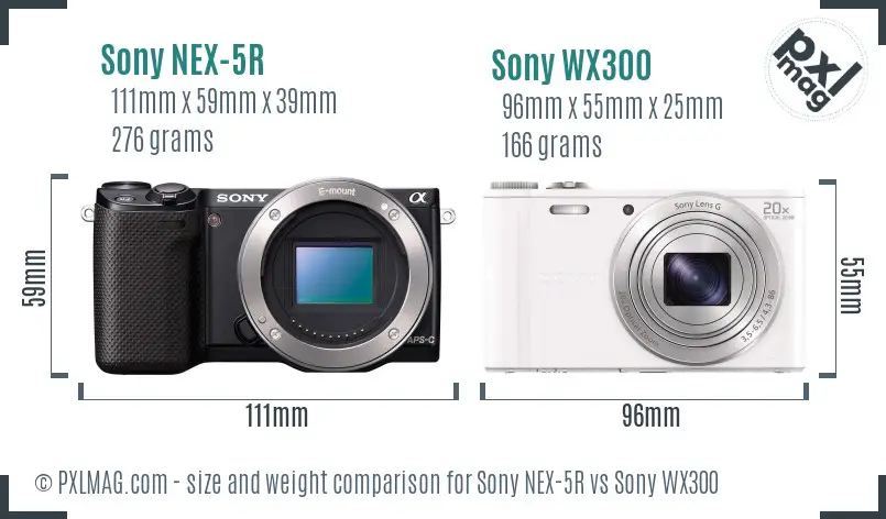 Sony NEX-5R vs Sony WX300 size comparison
