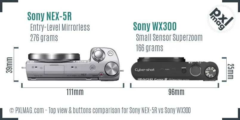 Sony NEX-5R vs Sony WX300 top view buttons comparison
