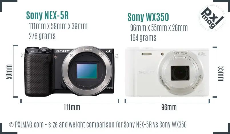 Sony NEX-5R vs Sony WX350 size comparison