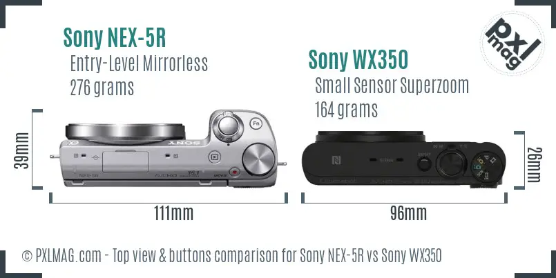 Sony NEX-5R vs Sony WX350 top view buttons comparison