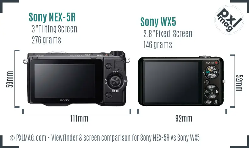 Sony NEX-5R vs Sony WX5 Screen and Viewfinder comparison