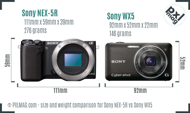 Sony NEX-5R vs Sony WX5 size comparison