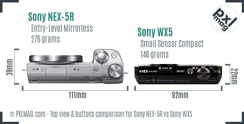 Sony NEX-5R vs Sony WX5 top view buttons comparison