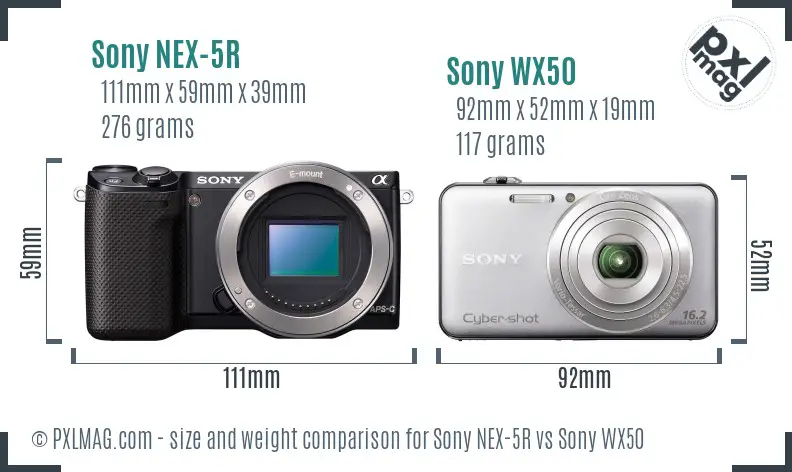 Sony NEX-5R vs Sony WX50 size comparison
