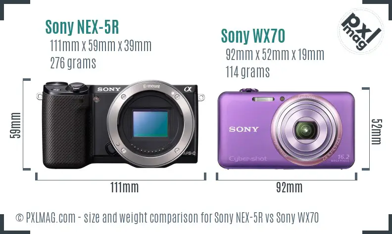 Sony NEX-5R vs Sony WX70 size comparison