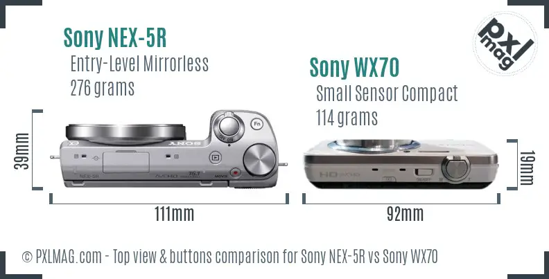 Sony NEX-5R vs Sony WX70 top view buttons comparison