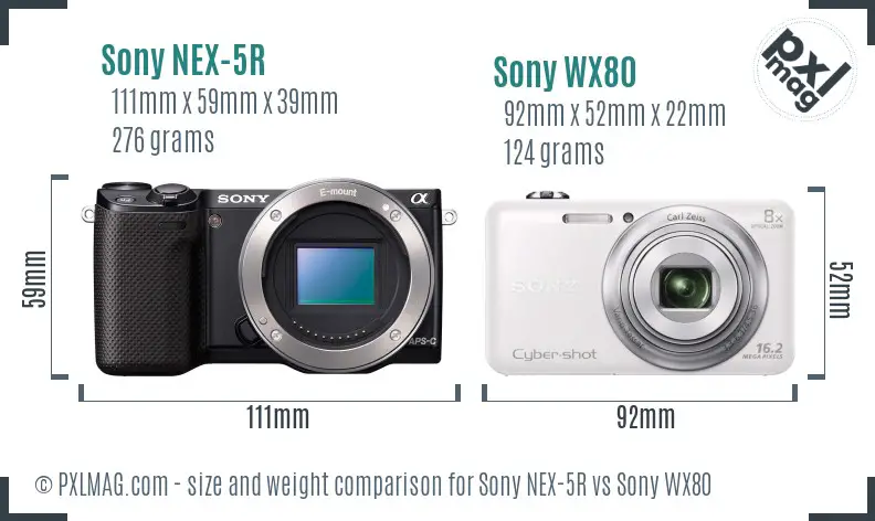 Sony NEX-5R vs Sony WX80 size comparison