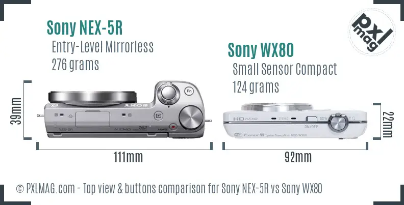 Sony NEX-5R vs Sony WX80 top view buttons comparison