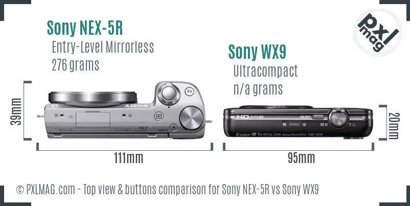 Sony NEX-5R vs Sony WX9 top view buttons comparison