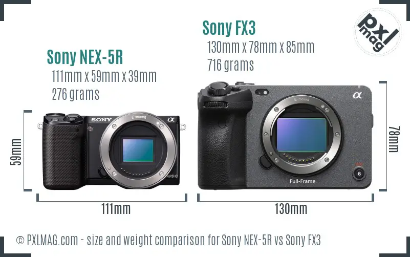 Sony NEX-5R vs Sony FX3 size comparison
