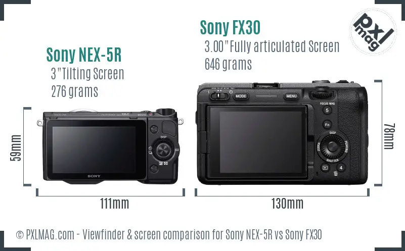 Sony NEX-5R vs Sony FX30 Screen and Viewfinder comparison