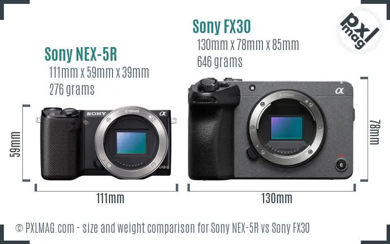 Sony NEX-5R vs Sony FX30 size comparison