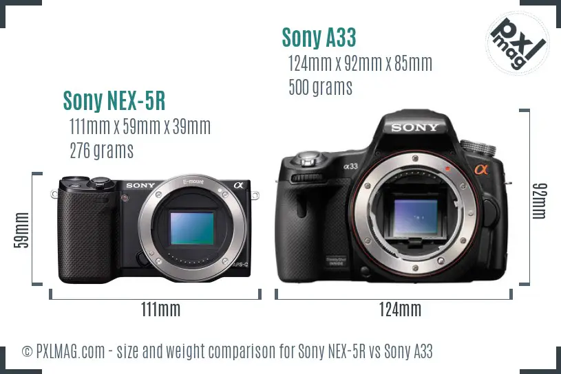 Sony NEX-5R vs Sony A33 size comparison