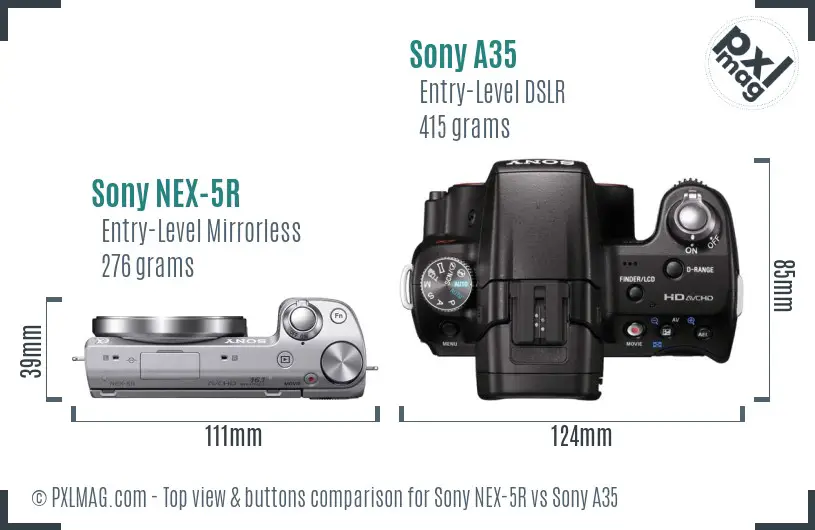 Sony NEX-5R vs Sony A35 top view buttons comparison