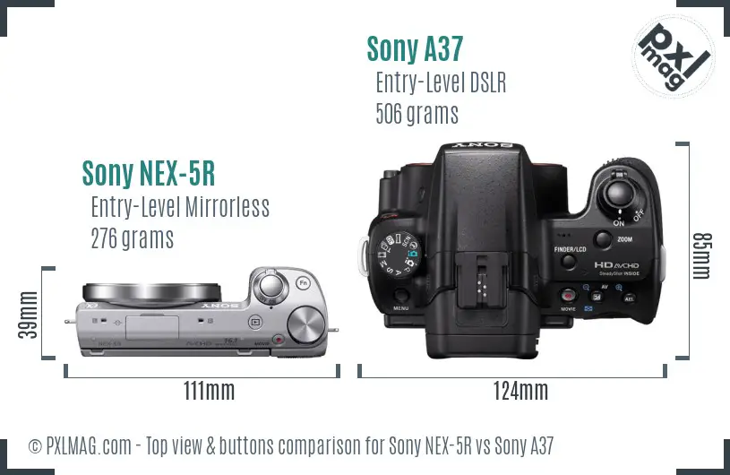 Sony NEX-5R vs Sony A37 top view buttons comparison