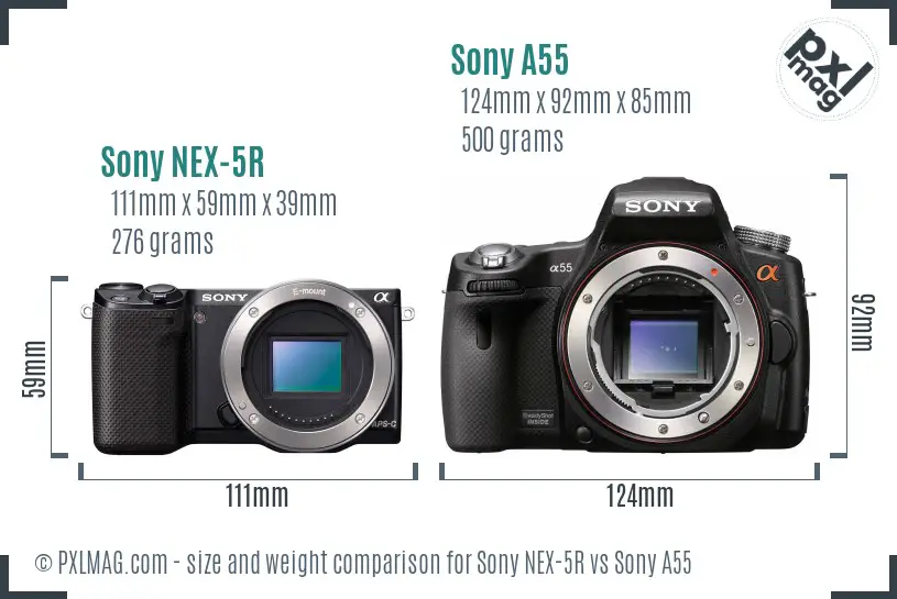 Sony NEX-5R vs Sony A55 size comparison