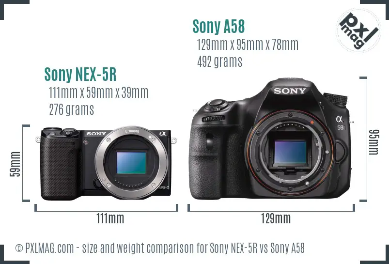 Sony NEX-5R vs Sony A58 size comparison