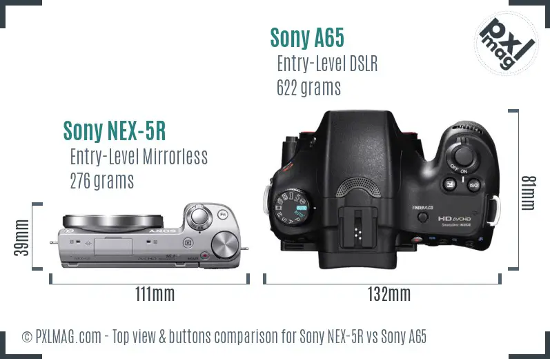 Sony NEX-5R vs Sony A65 top view buttons comparison