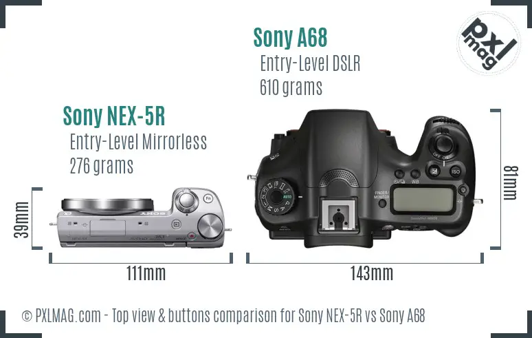Sony NEX-5R vs Sony A68 top view buttons comparison