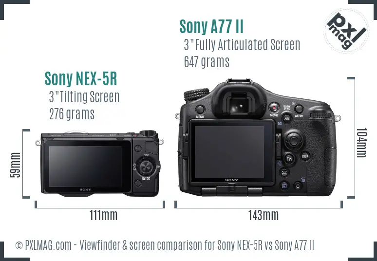 Sony NEX-5R vs Sony A77 II Screen and Viewfinder comparison