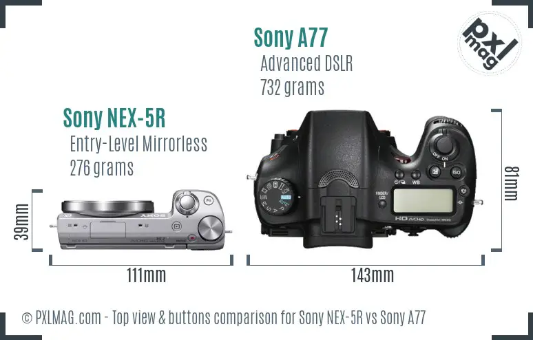 Sony NEX-5R vs Sony A77 top view buttons comparison