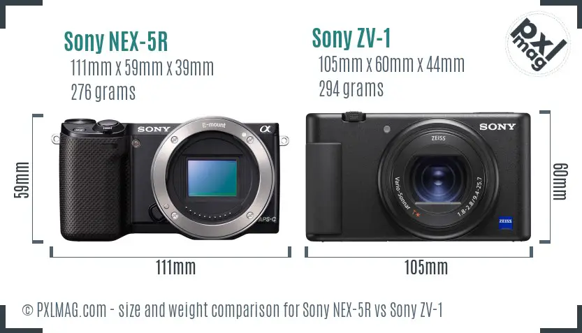 Sony NEX-5R vs Sony ZV-1 size comparison