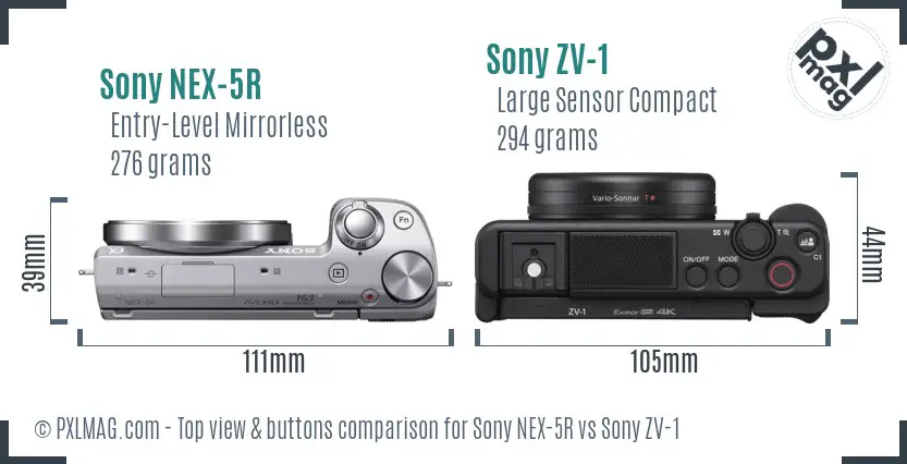 Sony NEX-5R vs Sony ZV-1 top view buttons comparison