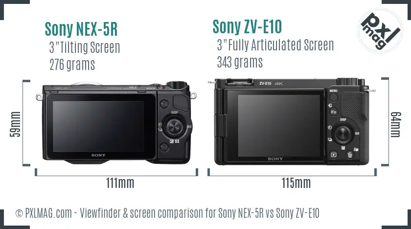 Sony NEX-5R vs Sony ZV-E10 Screen and Viewfinder comparison