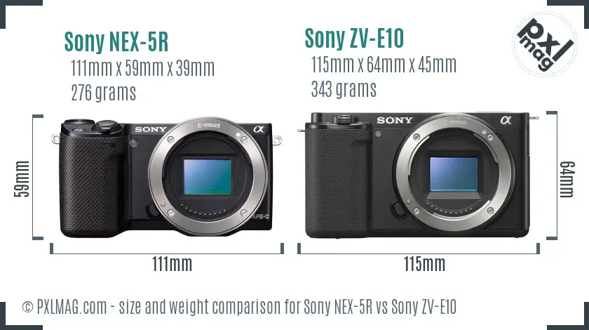 Sony NEX-5R vs Sony ZV-E10 size comparison
