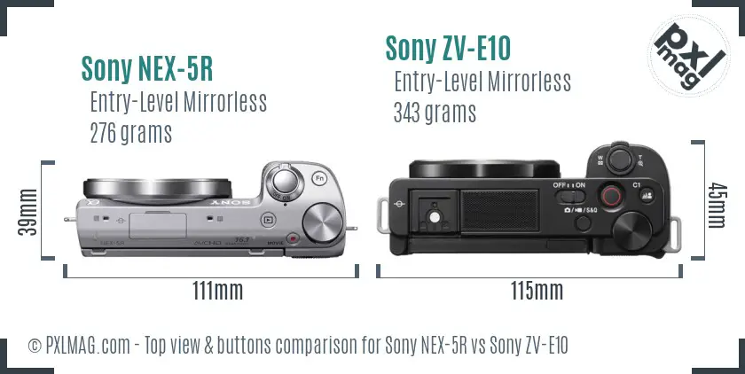 Sony NEX-5R vs Sony ZV-E10 top view buttons comparison