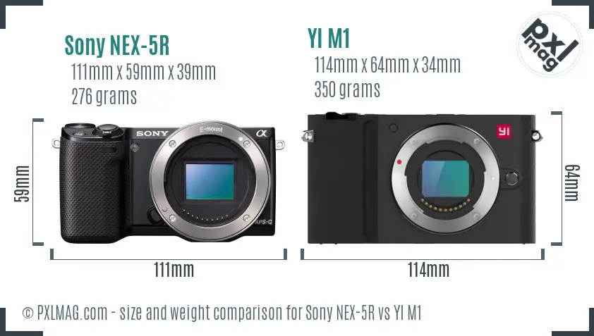 Sony NEX-5R vs YI M1 size comparison