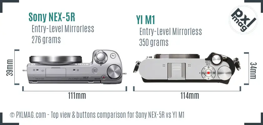 Sony NEX-5R vs YI M1 top view buttons comparison