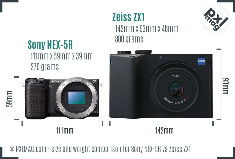 Sony NEX-5R vs Zeiss ZX1 size comparison