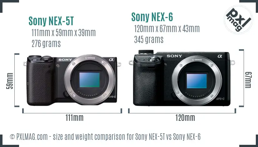 Sony NEX-5T vs Sony NEX-6 size comparison
